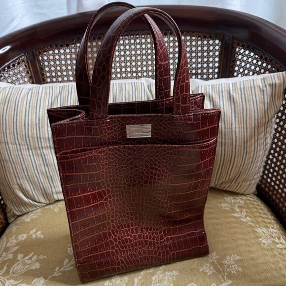 Tommy Hilfiger Handbags - Tommy Hilfiger Vintage Y2K Satchel Purse Tote Embossed Croc Print Brown